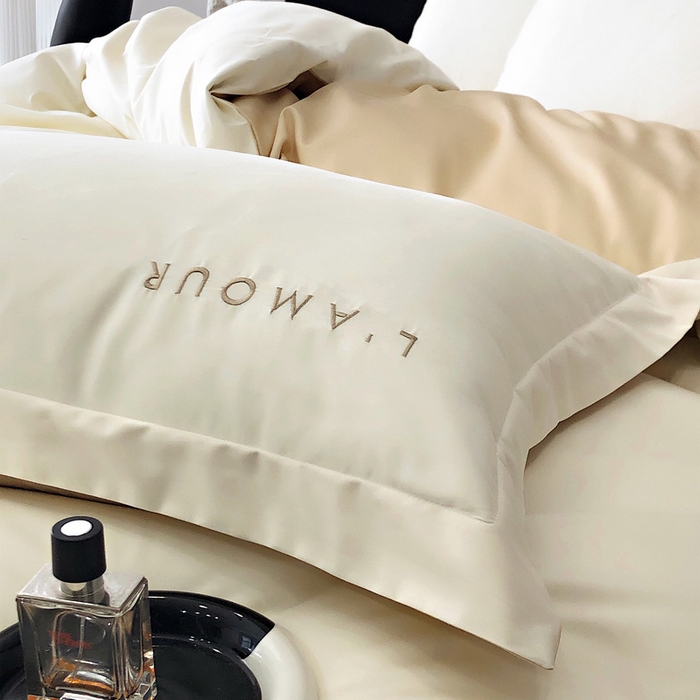 91家纺网 家纺一手货源 找家纺 禧澜庭 2026新款高支纯棉全棉斜纹四件套刺绣绣花款轻奢三件套--简爱系列 贵族白+香槟