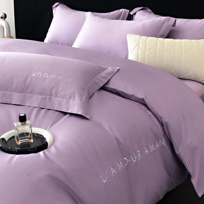 91家纺网 家纺一手货源 找家纺 禧澜庭 2026新款高支纯棉全棉斜纹四件套刺绣绣花款轻奢三件套--简爱系列 星辰紫