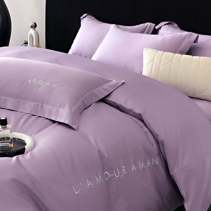 91家纺网 家纺一手货源 找家纺 禧澜庭 2026新款高支纯棉全棉斜纹四件套刺绣绣花款轻奢三件套--简爱系列 星辰紫