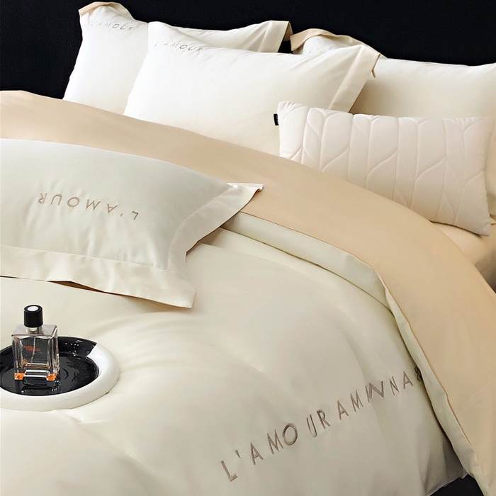 91家纺网 家纺一手货源 找家纺 禧澜庭 2026新款高支纯棉全棉斜纹四件套刺绣绣花款轻奢三件套--简爱系列 贵族白+香槟