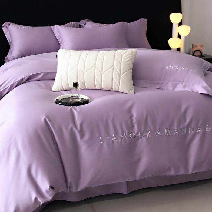 91家纺网 家纺一手货源 找家纺 禧澜庭 2026新款高支纯棉全棉斜纹四件套刺绣绣花款轻奢三件套--简爱系列 星辰紫