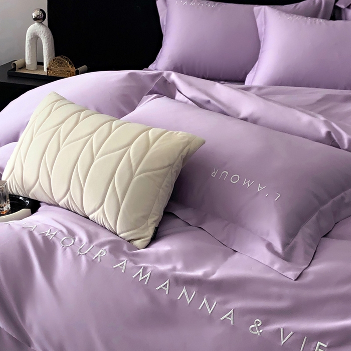 91家纺网 家纺一手货源 找家纺 禧澜庭 2026新款高支纯棉全棉斜纹四件套刺绣绣花款轻奢三件套--简爱系列 星辰紫