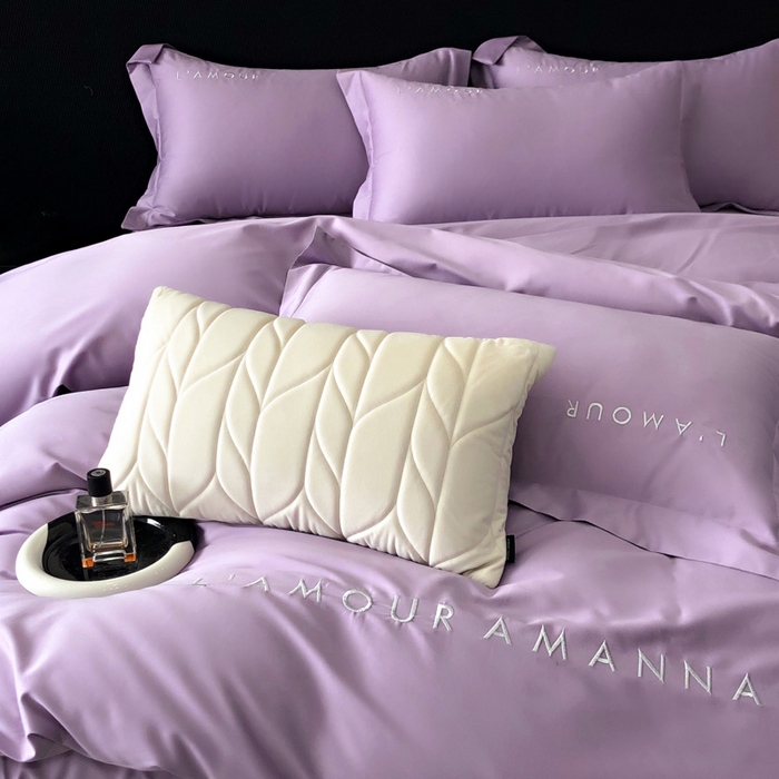 91家纺网 家纺一手货源 找家纺 禧澜庭 2026新款高支纯棉全棉斜纹四件套刺绣绣花款轻奢三件套--简爱系列 星辰紫