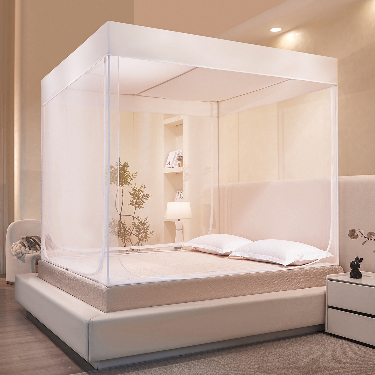 91家纺网 家纺一手货源 找家纺 （总）世婕 2026新款大空间防尘坐床蚊帐-素夏