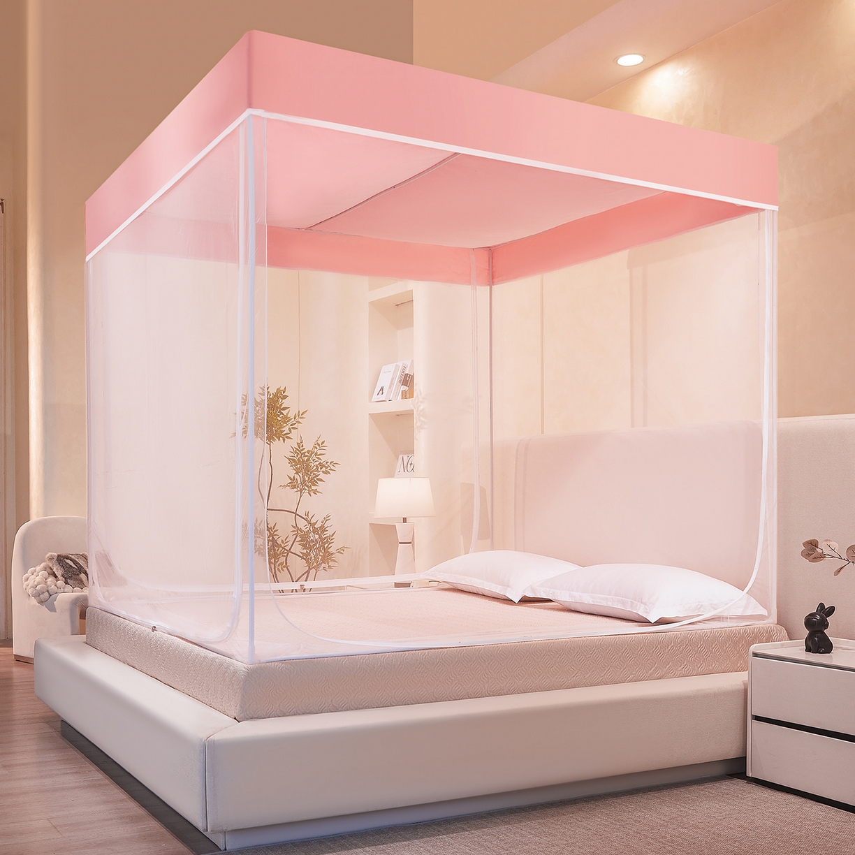 91家纺网 家纺一手货源 找家纺 （总）世婕 2026新款大空间防尘坐床蚊帐-素夏