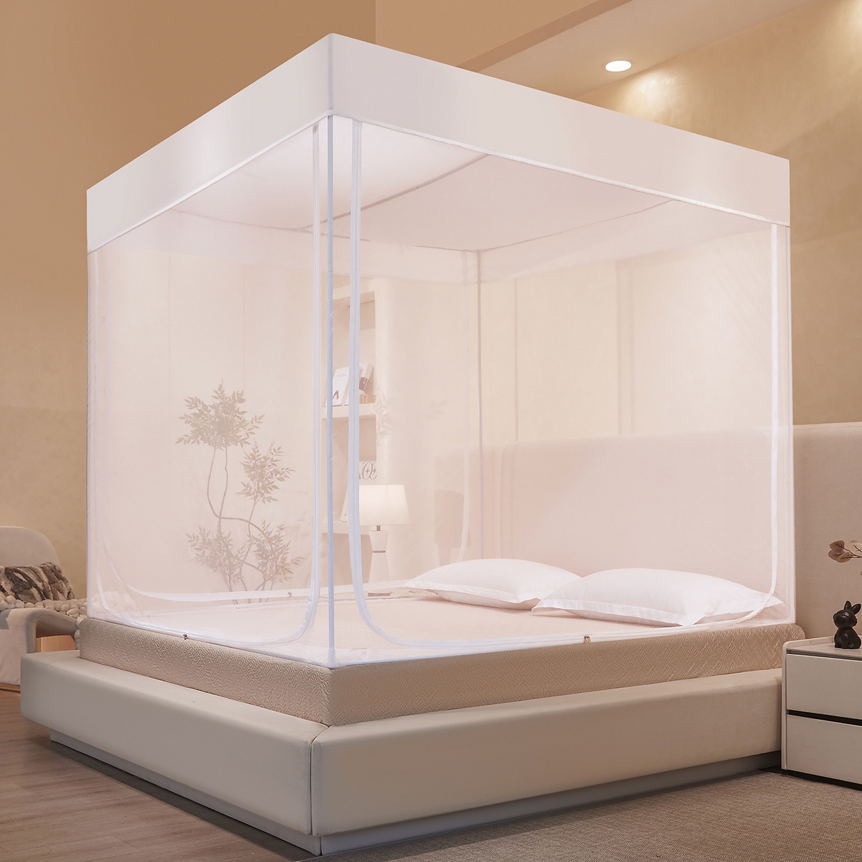 91家纺网 家纺一手货源 找家纺 世婕 2026新款大空间防尘坐床蚊帐-素夏 素夏 简白