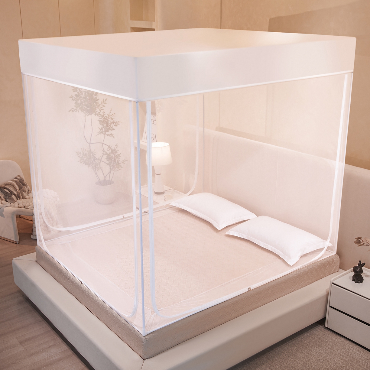 91家纺网 家纺一手货源 找家纺 世婕 2026新款大空间防尘坐床蚊帐-素夏 素夏 简白