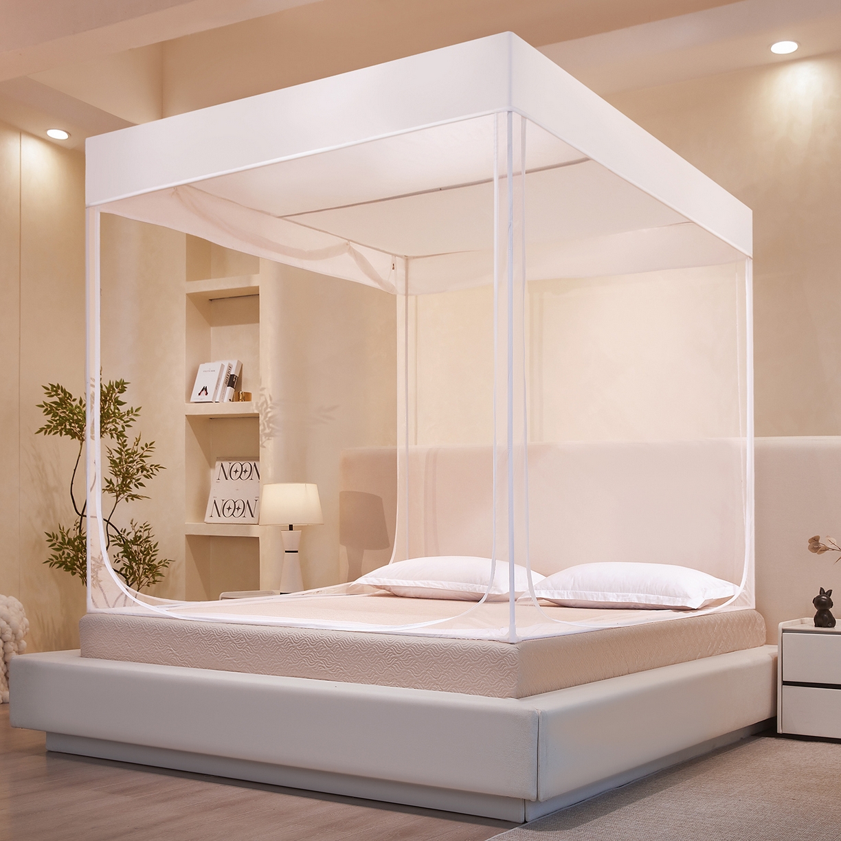 91家纺网 家纺一手货源 找家纺 世婕 2026新款大空间防尘坐床蚊帐-素夏 素夏 简白