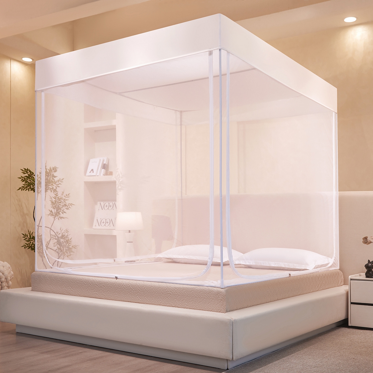 91家纺网 家纺一手货源 找家纺 世婕 2026新款大空间防尘坐床蚊帐-素夏 素夏 简白