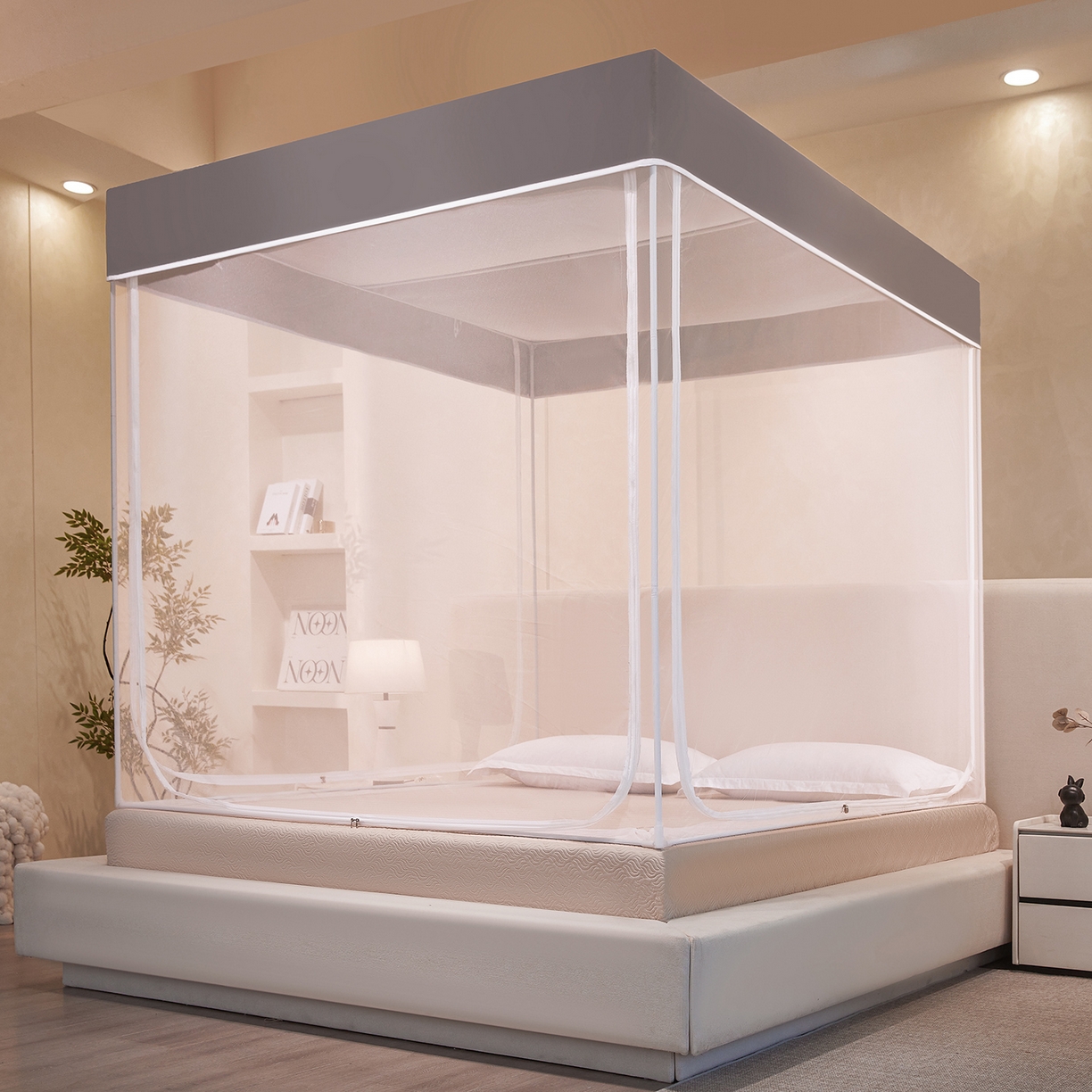 91家纺网 家纺一手货源 找家纺 世婕 2026新款大空间防尘坐床蚊帐-素夏 素夏 星灰