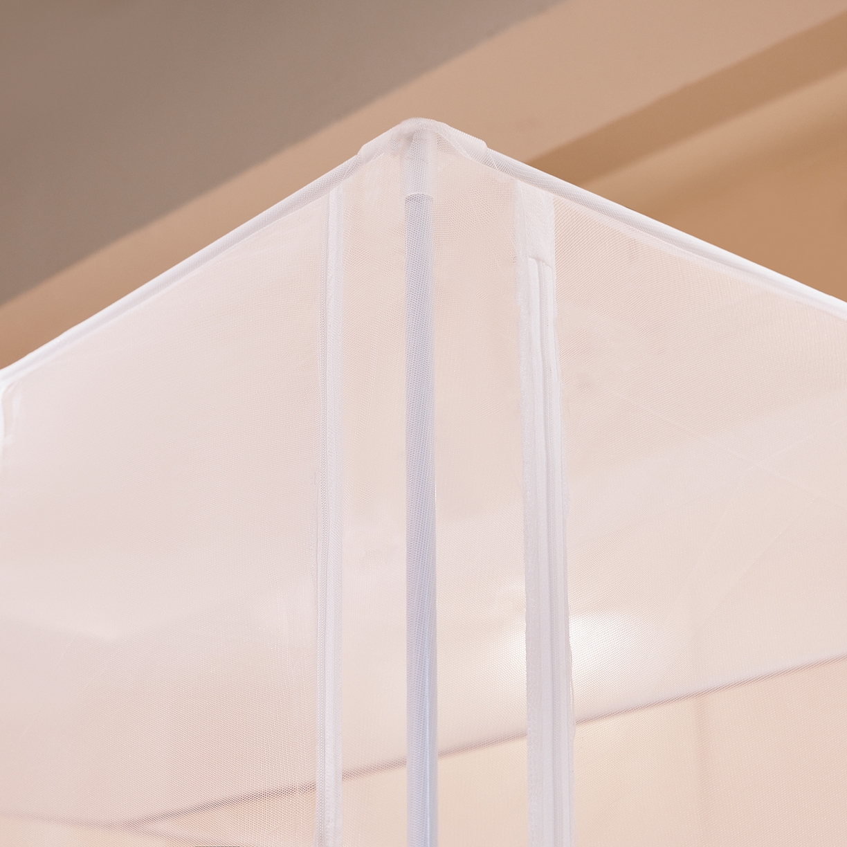 91家纺网 家纺一手货源 找家纺 世婕 2026新款大空间防尘坐床蚊帐-素夏 素夏 白 无顶