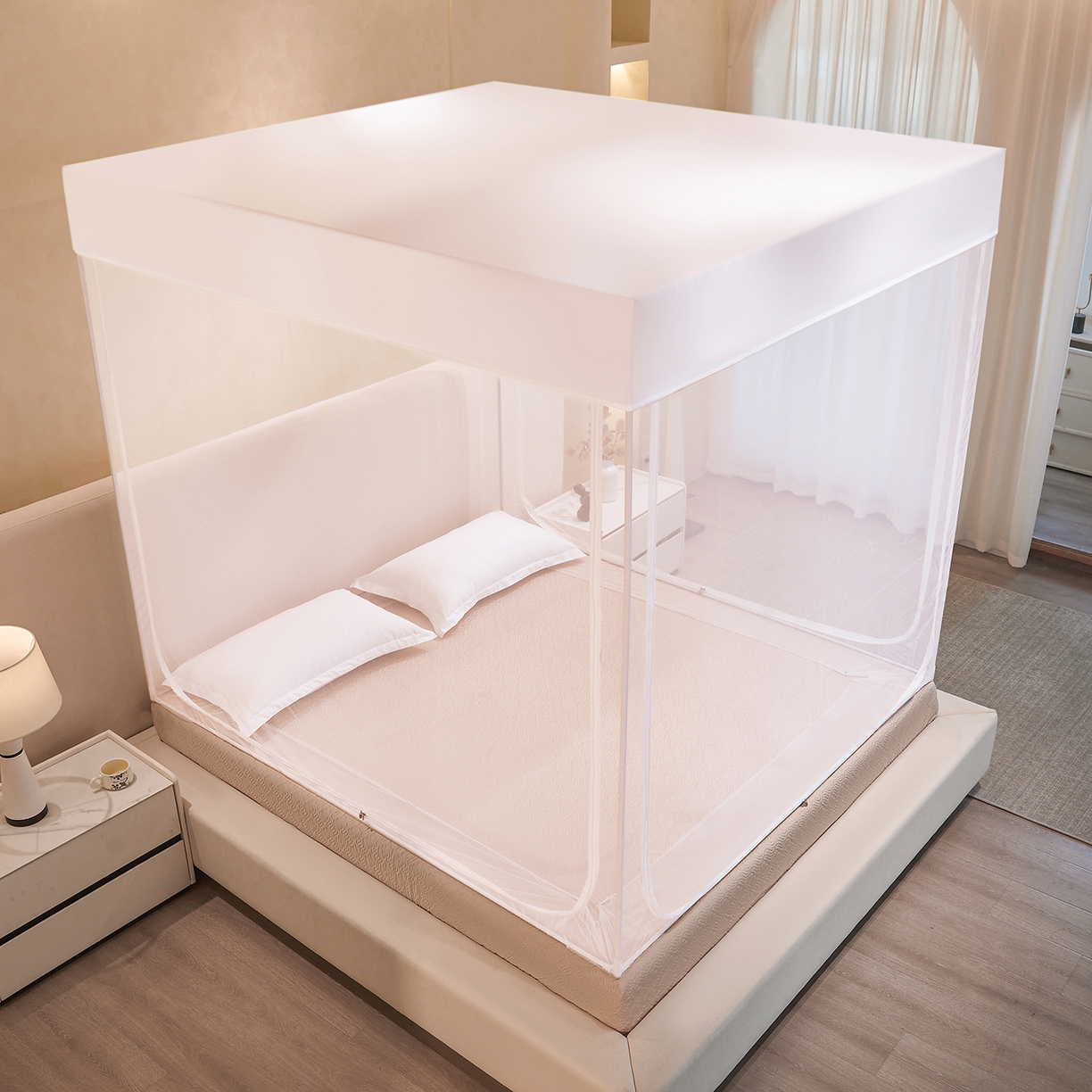 91家纺网 家纺一手货源 找家纺 世婕 2026新款大空间防尘坐床蚊帐-素夏 素夏 简白