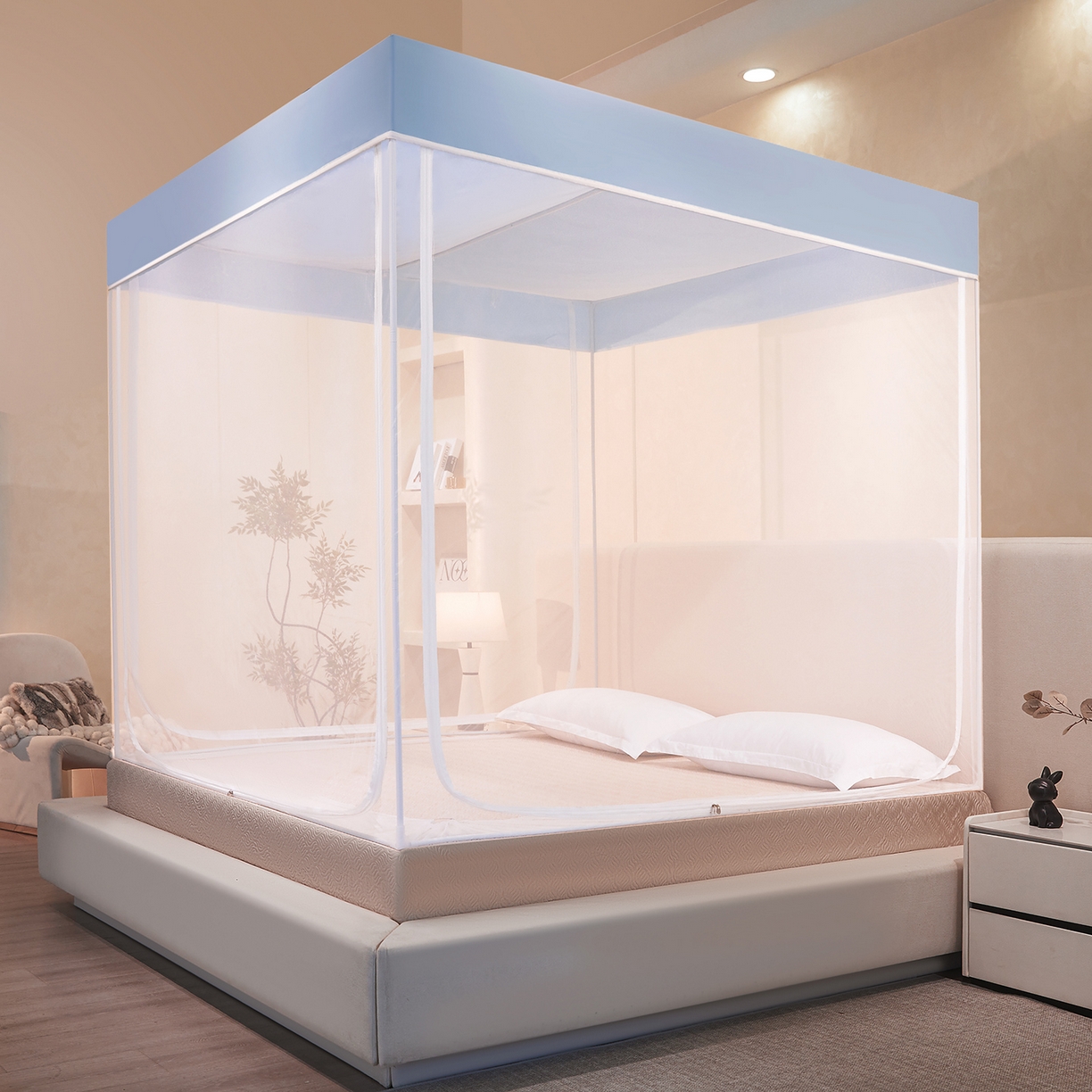 世婕 2026新款大空间防尘坐床蚊帐-素夏 素夏 梦蓝