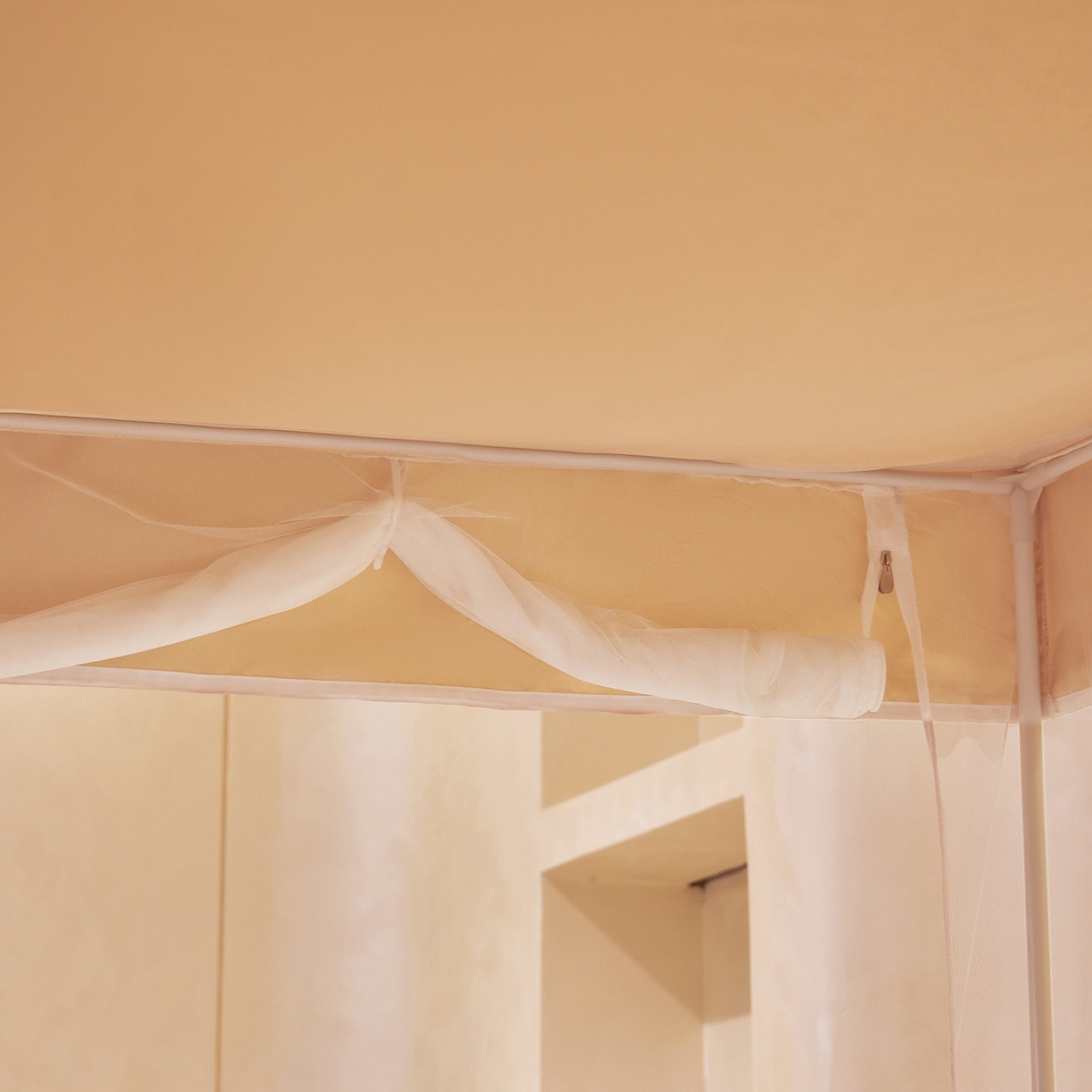 91家纺网 家纺一手货源 找家纺 世婕 2026新款大空间防尘坐床蚊帐-素夏 素夏 卡其