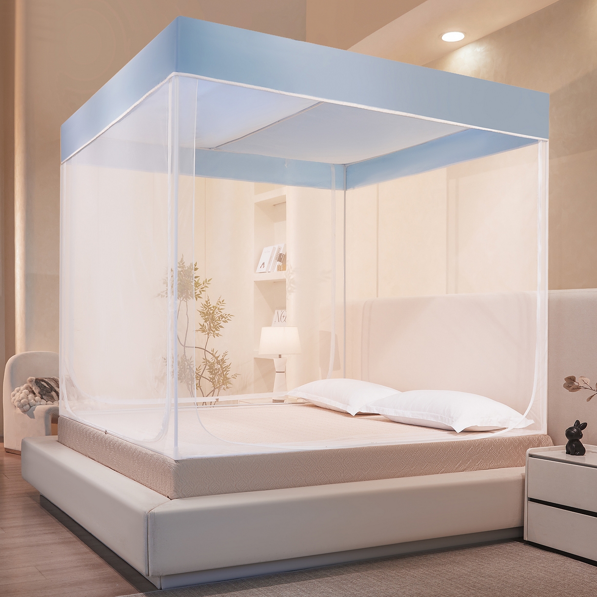 91家纺网 家纺一手货源 找家纺 世婕 2026新款大空间防尘坐床蚊帐-素夏 素夏 梦蓝