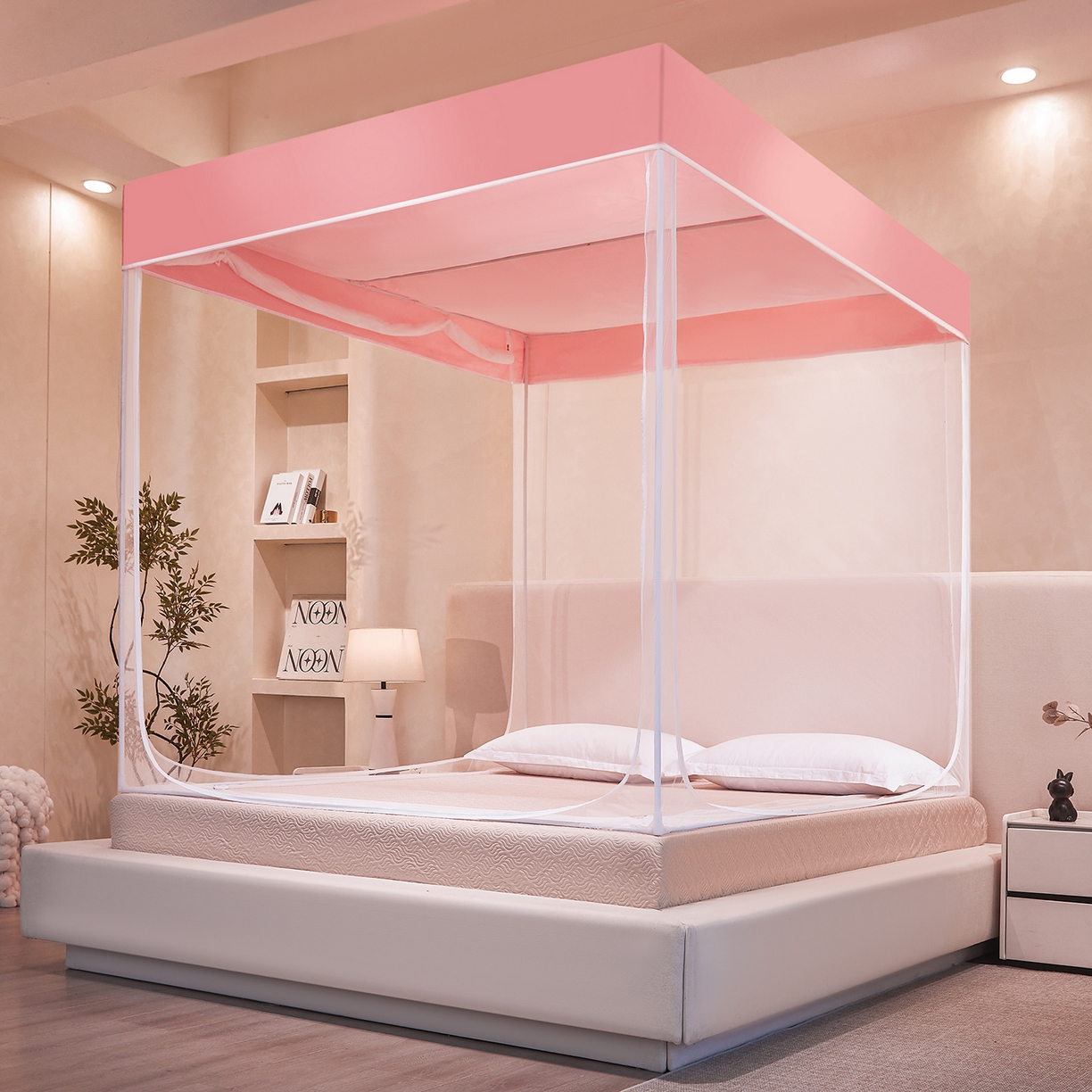 91家纺网 家纺一手货源 找家纺 世婕 2026新款大空间防尘坐床蚊帐-素夏 素夏 粉玉