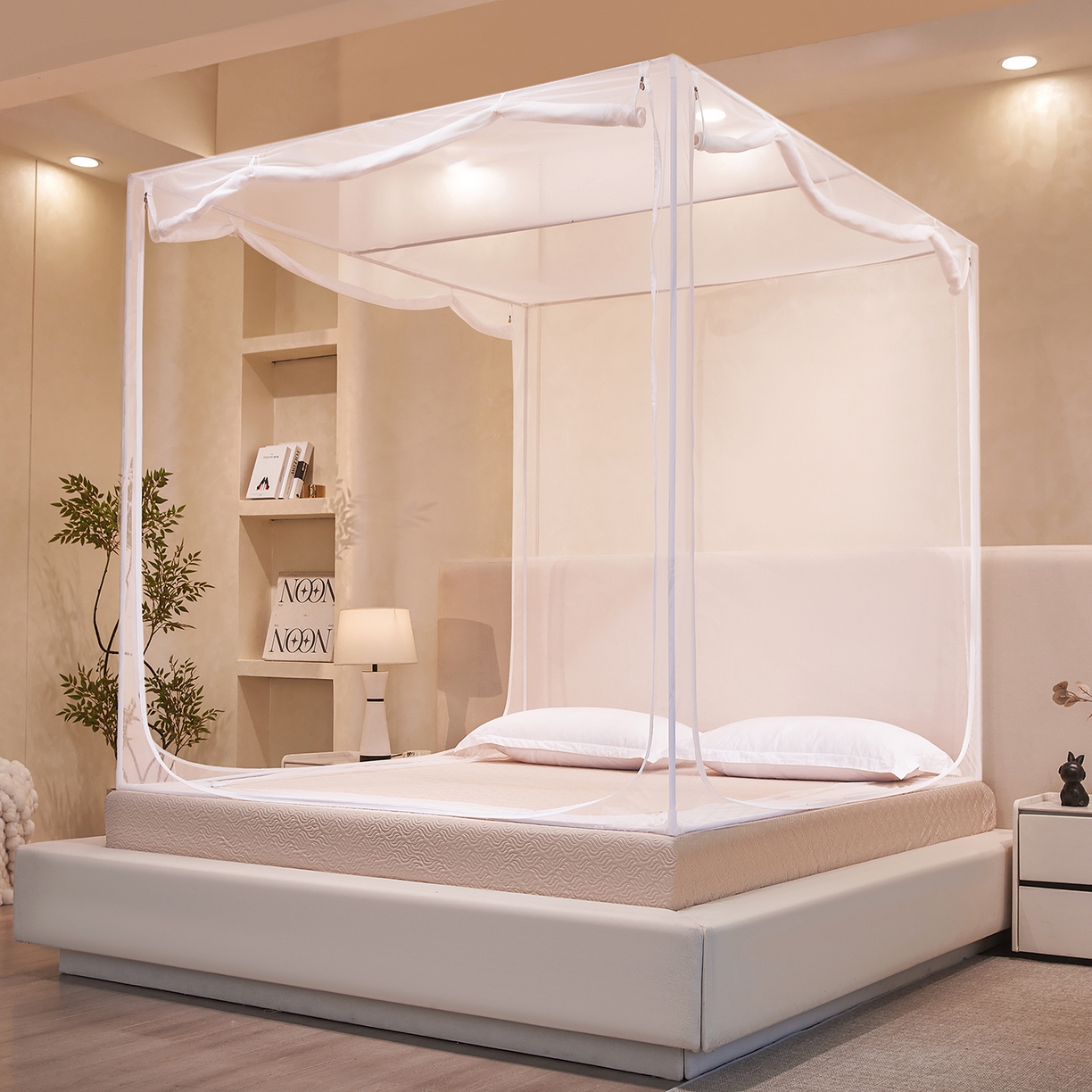 91家纺网 家纺一手货源 找家纺 （总）世婕 2026新款大空间防尘坐床蚊帐-素夏