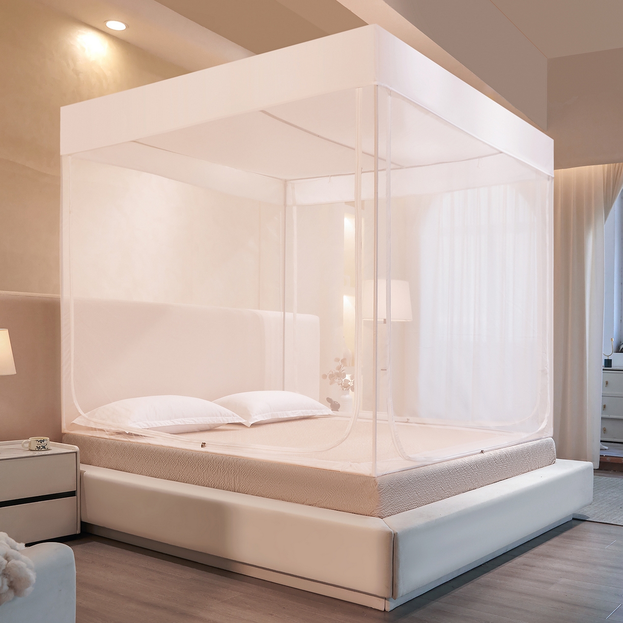 91家纺网 家纺一手货源 找家纺 世婕 2026新款大空间防尘坐床蚊帐-素夏 素夏 简白