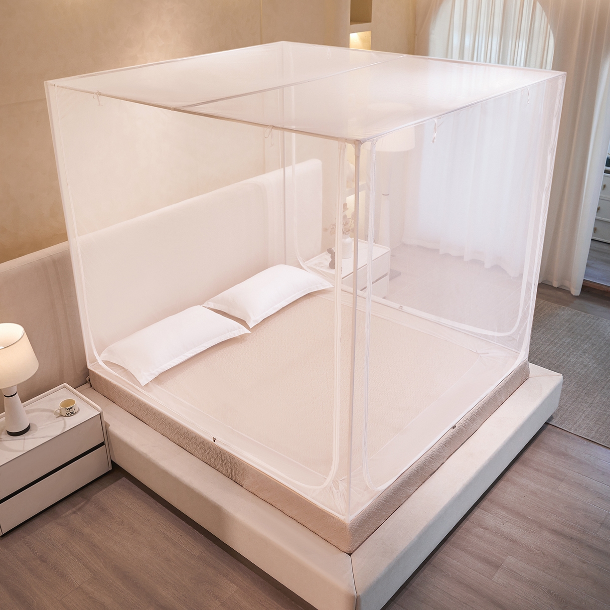 91家纺网 家纺一手货源 找家纺 （总）世婕 2026新款大空间防尘坐床蚊帐-素夏