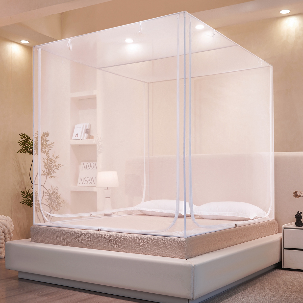 91家纺网 家纺一手货源 找家纺 世婕 2026新款大空间防尘坐床蚊帐-素夏 素夏 白 无顶