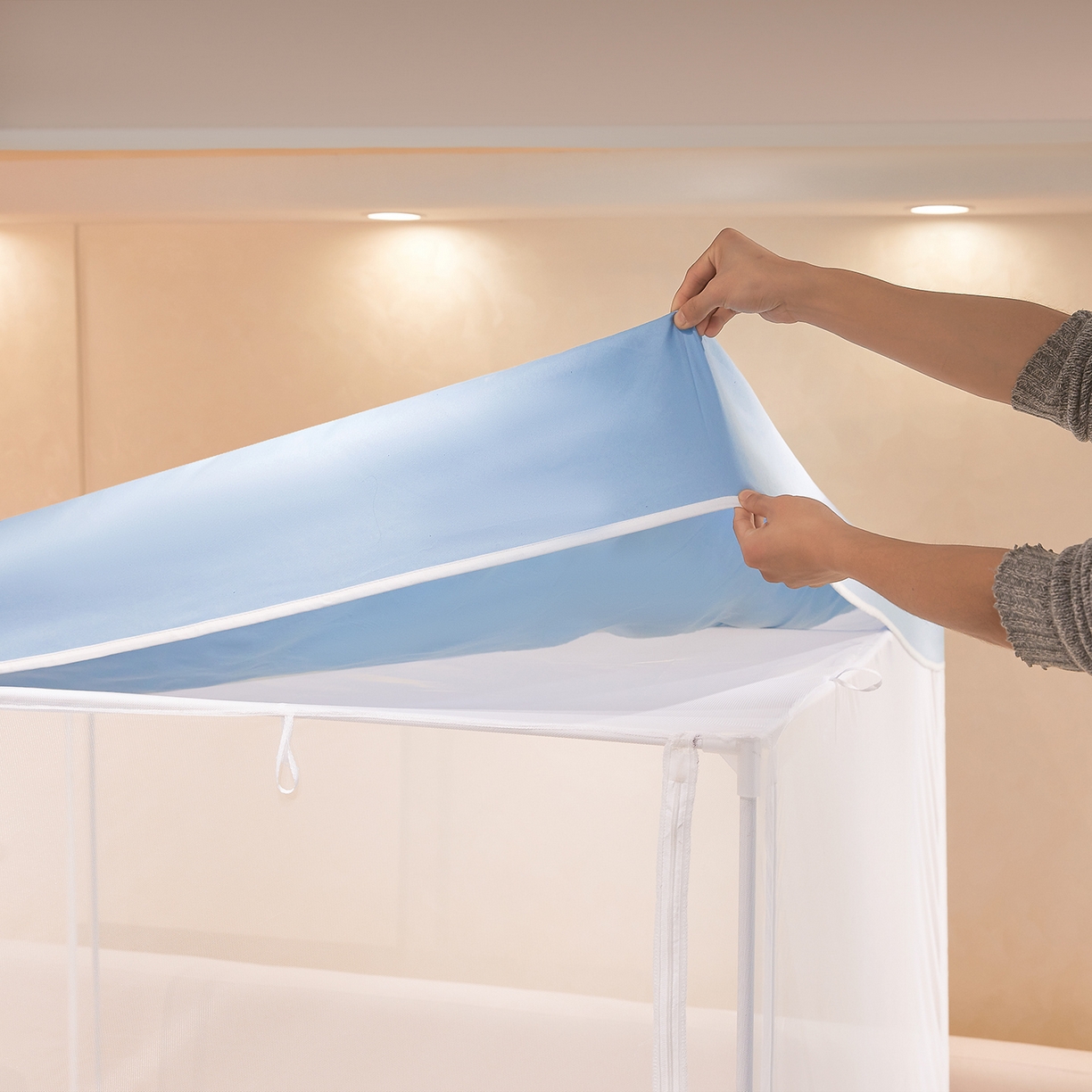 91家纺网 家纺一手货源 找家纺 世婕 2026新款大空间防尘坐床蚊帐-素夏 素夏 梦蓝