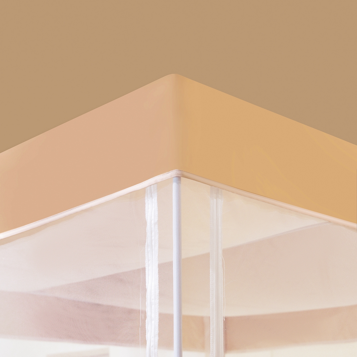 91家纺网 家纺一手货源 找家纺 世婕 2026新款大空间防尘坐床蚊帐-素夏 素夏 卡其