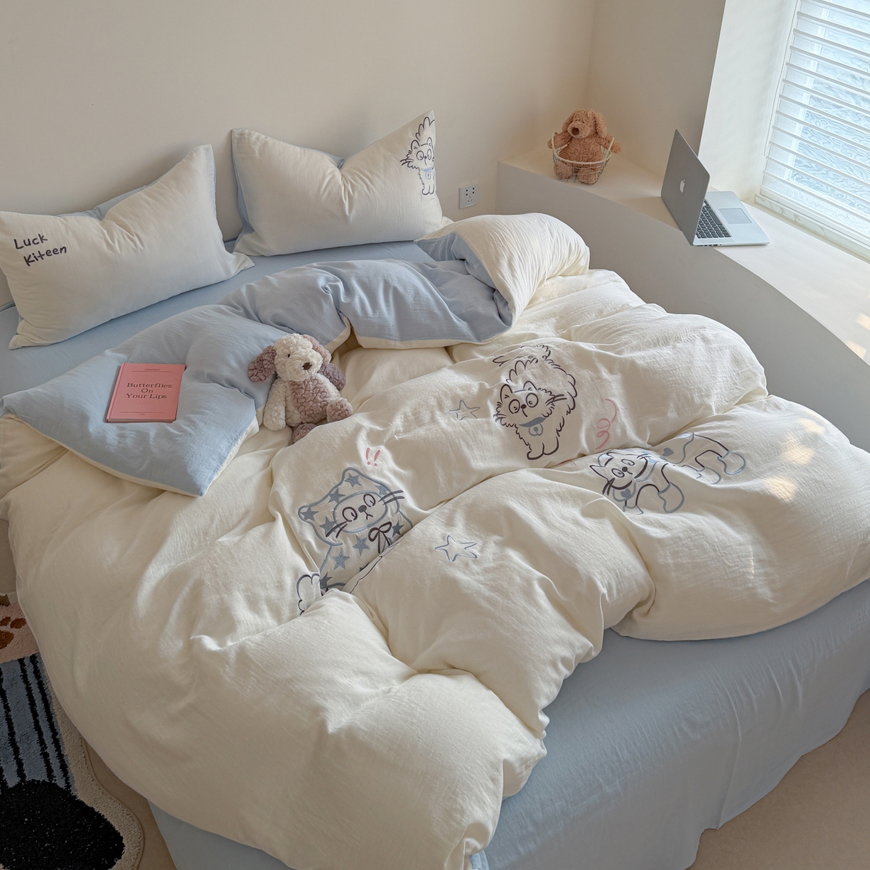 91家纺网 家纺一手货源 找家纺 （总）FORTWO家纺原创设计（FOR TWO家纺） 2026新款全棉双层纱四件套--睡觉猫(会员-15 控价：（券前）基础价不低于小号248元，中号328元，大号348元 床笠加10元)