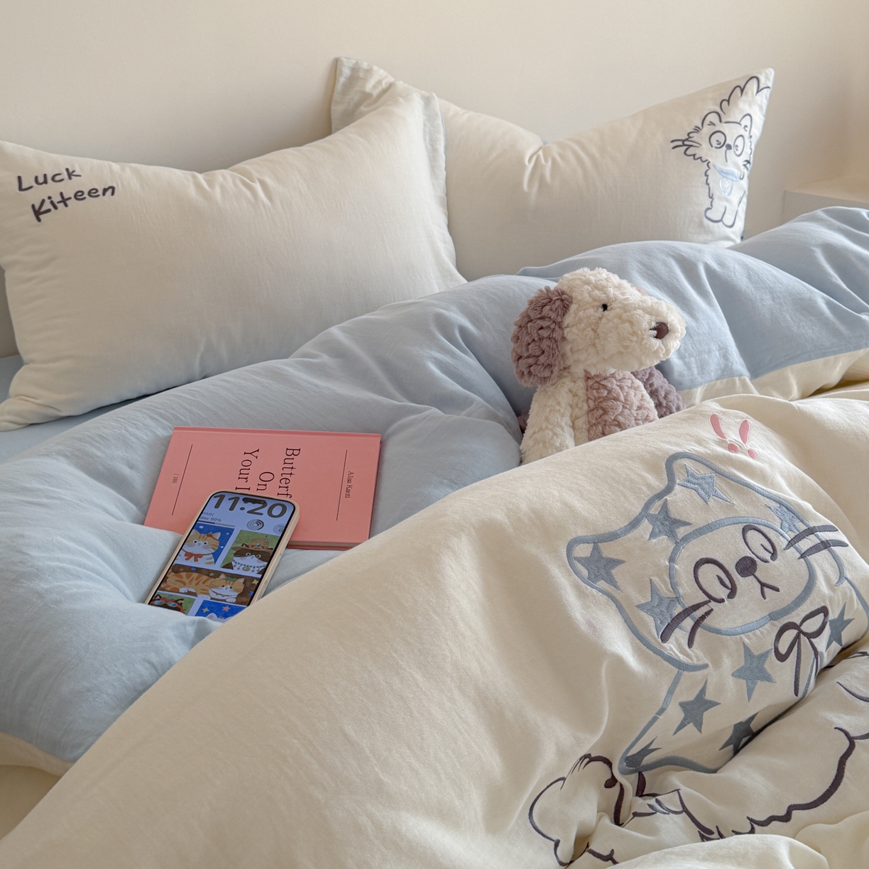 91家纺网 家纺一手货源 找家纺 （总）FORTWO家纺原创设计（FOR TWO家纺） 2026新款全棉双层纱四件套--睡觉猫(会员-15 控价：（券前）基础价不低于小号248元，中号328元，大号348元 床笠加10元)