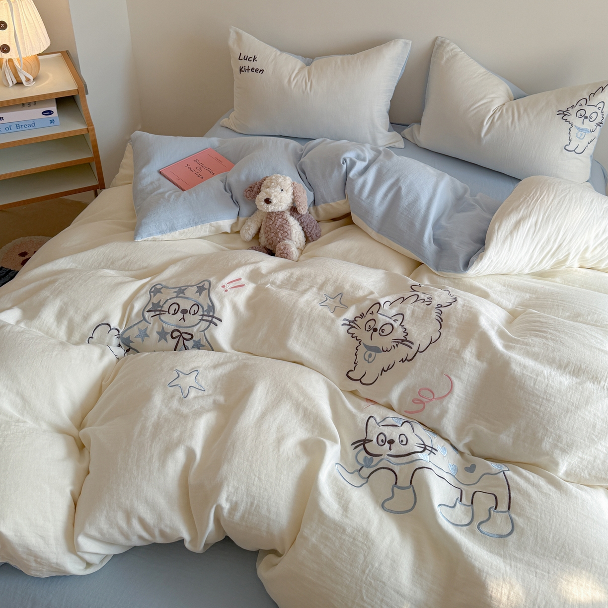 91家纺网 家纺一手货源 找家纺 （总）FORTWO家纺原创设计（FOR TWO家纺） 2026新款全棉双层纱四件套--睡觉猫(会员-15 控价：（券前）基础价不低于小号248元，中号328元，大号348元 床笠加10元)