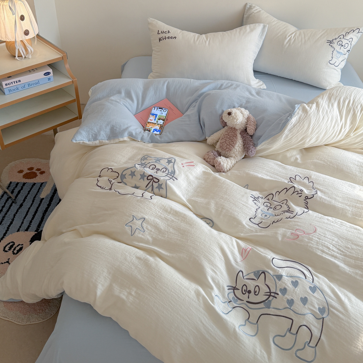 91家纺网 家纺一手货源 找家纺 （总）FORTWO家纺原创设计（FOR TWO家纺） 2026新款全棉双层纱四件套--睡觉猫(会员-15 控价：（券前）基础价不低于小号248元，中号328元，大号348元 床笠加10元)