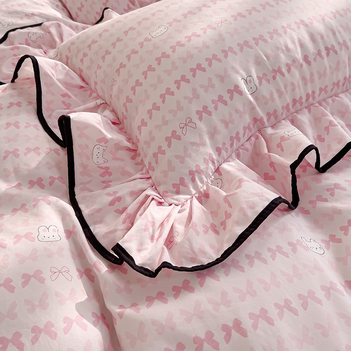 91家纺网 家纺一手货源 找家纺 赛丽雅 2026春夏新款古法水洗棉床盖四件套 可爱兔