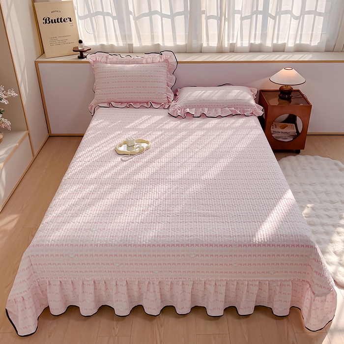 91家纺网 家纺一手货源 找家纺 赛丽雅 2026春夏新款古法水洗棉床盖四件套 可爱兔