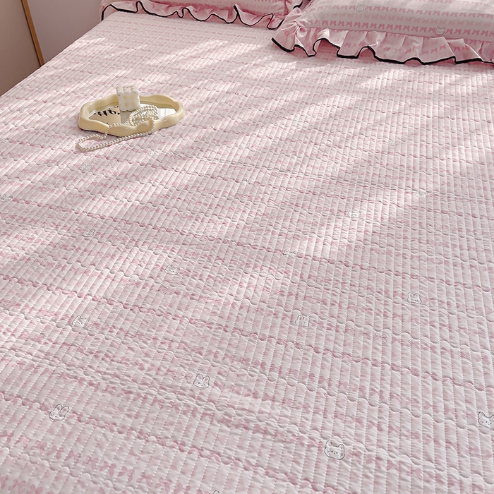 91家纺网 家纺一手货源 找家纺 赛丽雅 2026春夏新款古法水洗棉床盖四件套 可爱兔