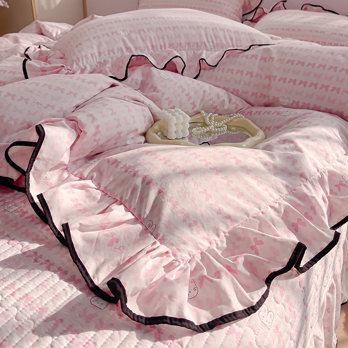 91家纺网 家纺一手货源 找家纺 赛丽雅 2026春夏新款古法水洗棉床盖四件套 可爱兔