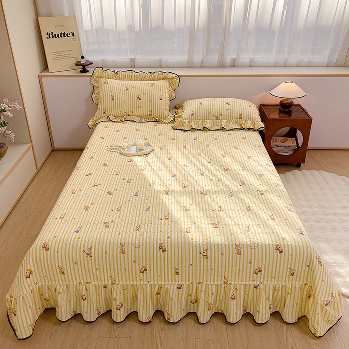 91家纺网 家纺一手货源 找家纺 赛丽雅 2026春夏新款古法水洗棉床盖四件套 甜星人