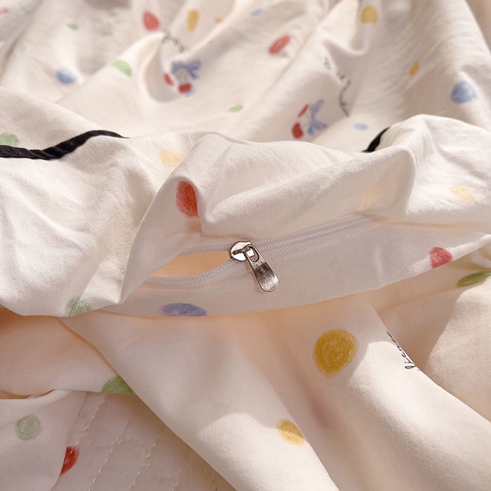 91家纺网 家纺一手货源 找家纺 赛丽雅 2026春夏新款古法水洗棉床盖四件套 彩色波点