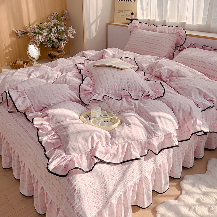 91家纺网 家纺一手货源 找家纺 赛丽雅 2026春夏新款古法水洗棉床盖四件套 可爱兔