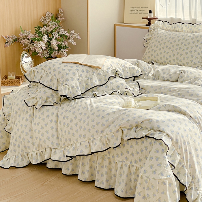 91家纺网 家纺一手货源 找家纺 赛丽雅 2026春夏新款古法水洗棉床盖四件套 兰黛