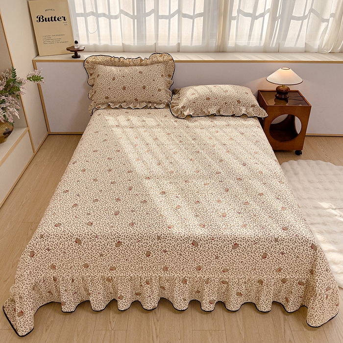 91家纺网 家纺一手货源 找家纺 赛丽雅 2026春夏新款古法水洗棉床盖四件套 豹纹猫咪