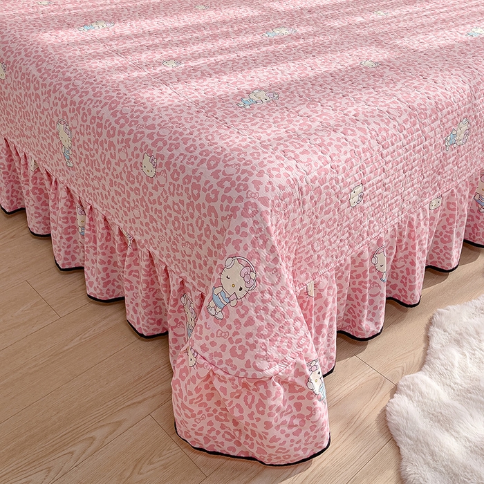 91家纺网 家纺一手货源 找家纺 赛丽雅 2026春夏新款古法水洗棉床盖四件套 KT猫-粉