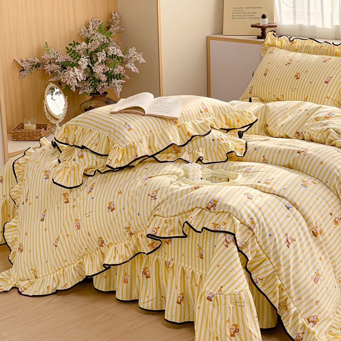 91家纺网 家纺一手货源 找家纺 赛丽雅 2026春夏新款古法水洗棉床盖四件套 甜星人