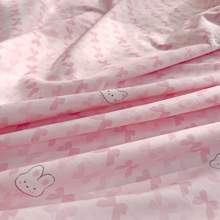 91家纺网 家纺一手货源 找家纺 赛丽雅 2026春夏新款古法水洗棉床盖四件套 可爱兔