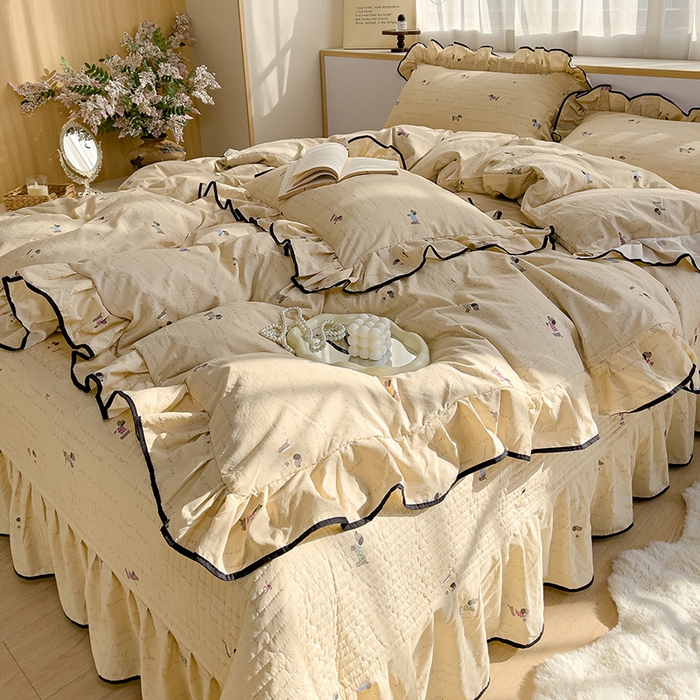 91家纺网 家纺一手货源 找家纺 赛丽雅 2026春夏新款古法水洗棉床盖四件套 狗狗家族