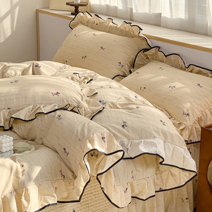 赛丽雅 2026春夏新款古法水洗棉床盖四件套 狗狗家族