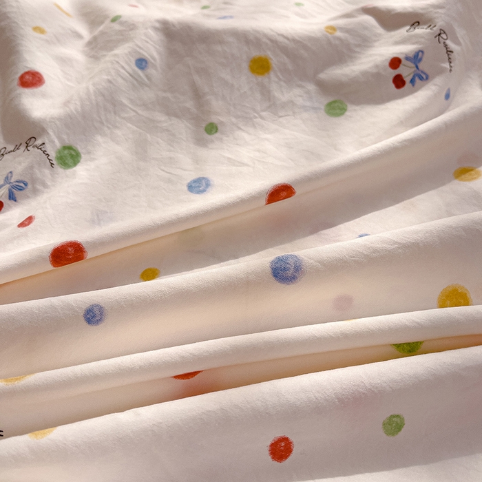 91家纺网 家纺一手货源 找家纺 赛丽雅 2026春夏新款古法水洗棉床盖四件套 彩色波点