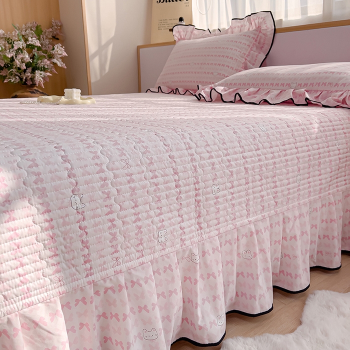 91家纺网 家纺一手货源 找家纺 赛丽雅 2026春夏新款古法水洗棉床盖四件套 可爱兔