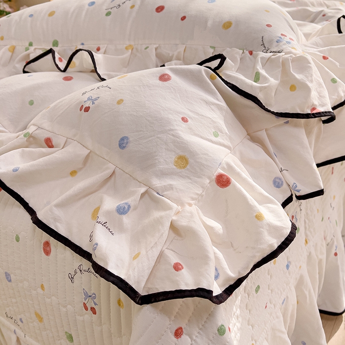 91家纺网 家纺一手货源 找家纺 赛丽雅 2026春夏新款古法水洗棉床盖四件套 彩色波点