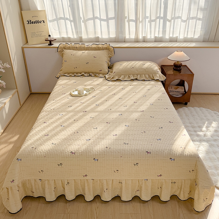 91家纺网 家纺一手货源 找家纺 赛丽雅 2026春夏新款古法水洗棉床盖四件套 狗狗家族