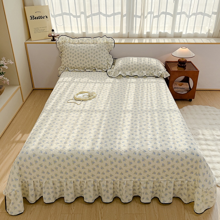 91家纺网 家纺一手货源 找家纺 赛丽雅 2026春夏新款古法水洗棉床盖四件套 兰黛