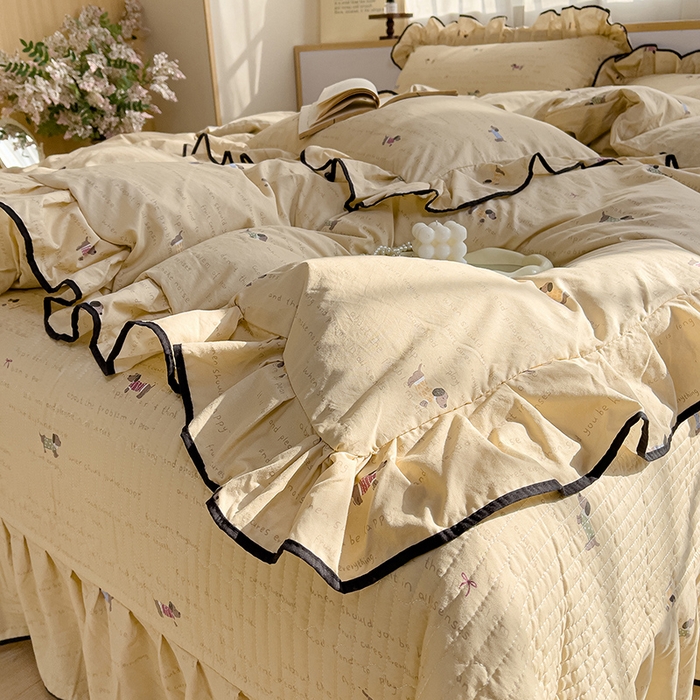 91家纺网 家纺一手货源 找家纺 赛丽雅 2026春夏新款古法水洗棉床盖四件套 狗狗家族